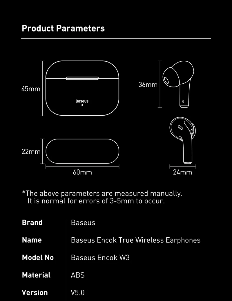 Fone De Ouvido In-ear Sem Fio - Baseus (Encok W3) Bluetooth 5.0